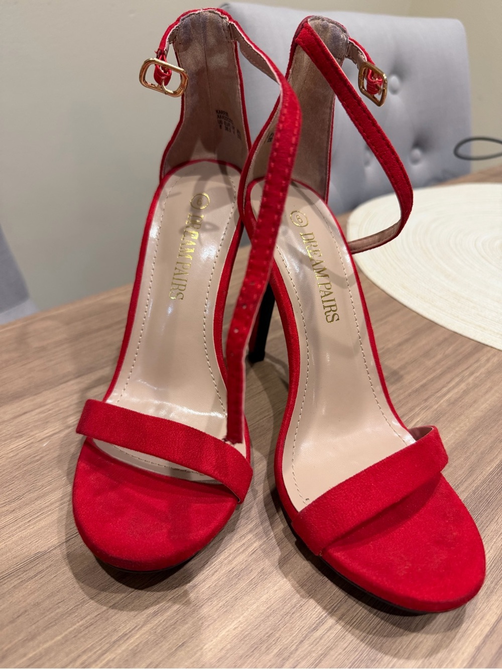 Dream Pairs Red Suede Ankle-Strap High Heel Sandals